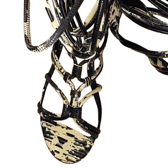 BCBGMAXAZRIA Tall Gladiator Sandals Black and White Leather Shoes Size 7 $484 - Picture 7 of 8